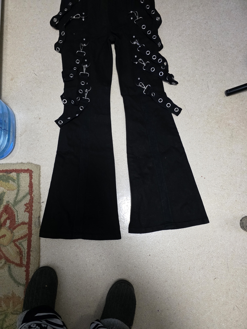 Dolls Kill- Widow- Black Flared Grommet Bondage Strap Pants- Sz L- NWT - Picture 12 of 12